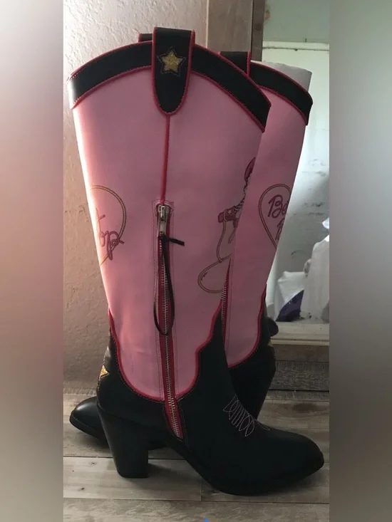 Dolls Kill Pink & Black Betty Boop Cowboy Knee-High Boots - Picture 3 of 3